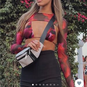 White Fox Boutique Red and Black Top with Bolero